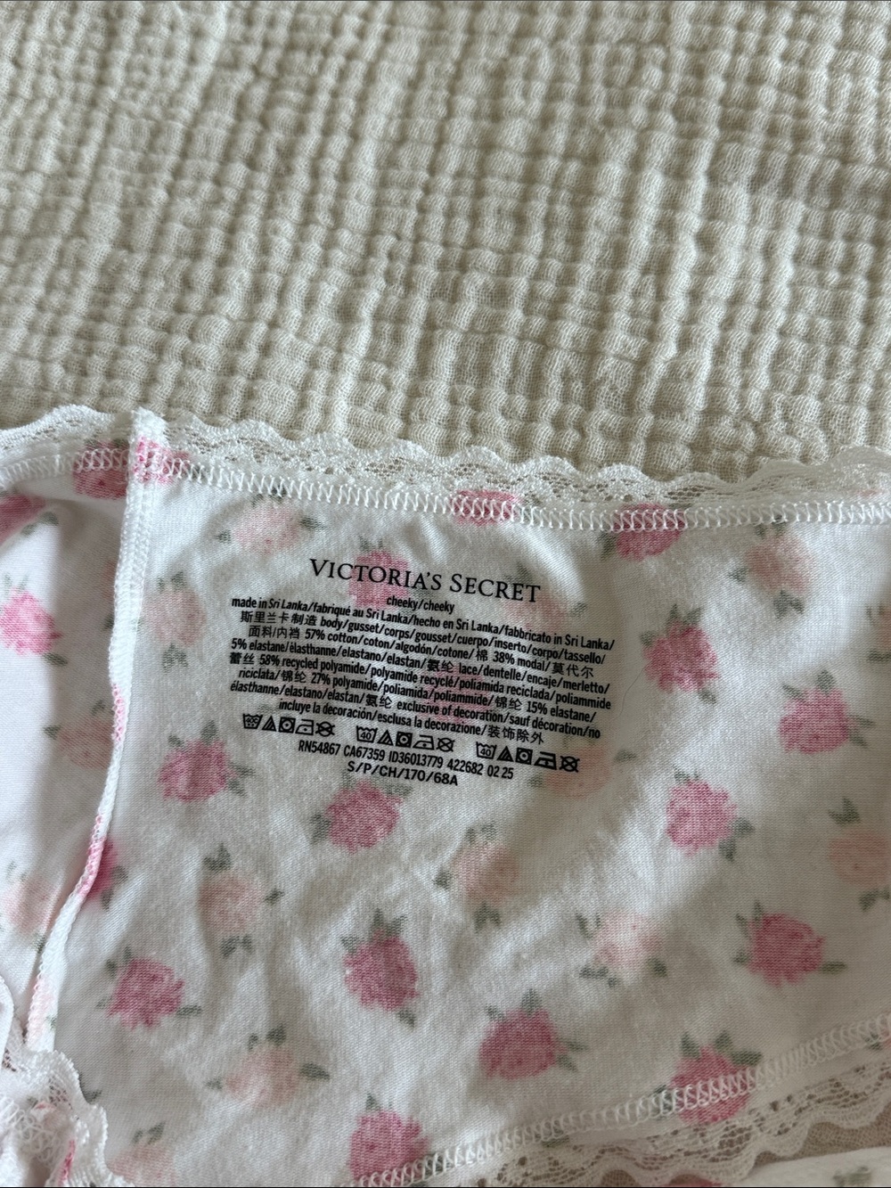 Victoria’s Secret VS Floral Panty Cotton lace trim pink white flower print - Picture 3 of 3
